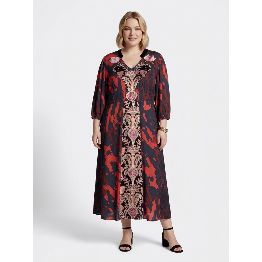Soft Surroundings Velvet Flocked Damask Boho Maxi Dress Plus Sz 22W NWOT
